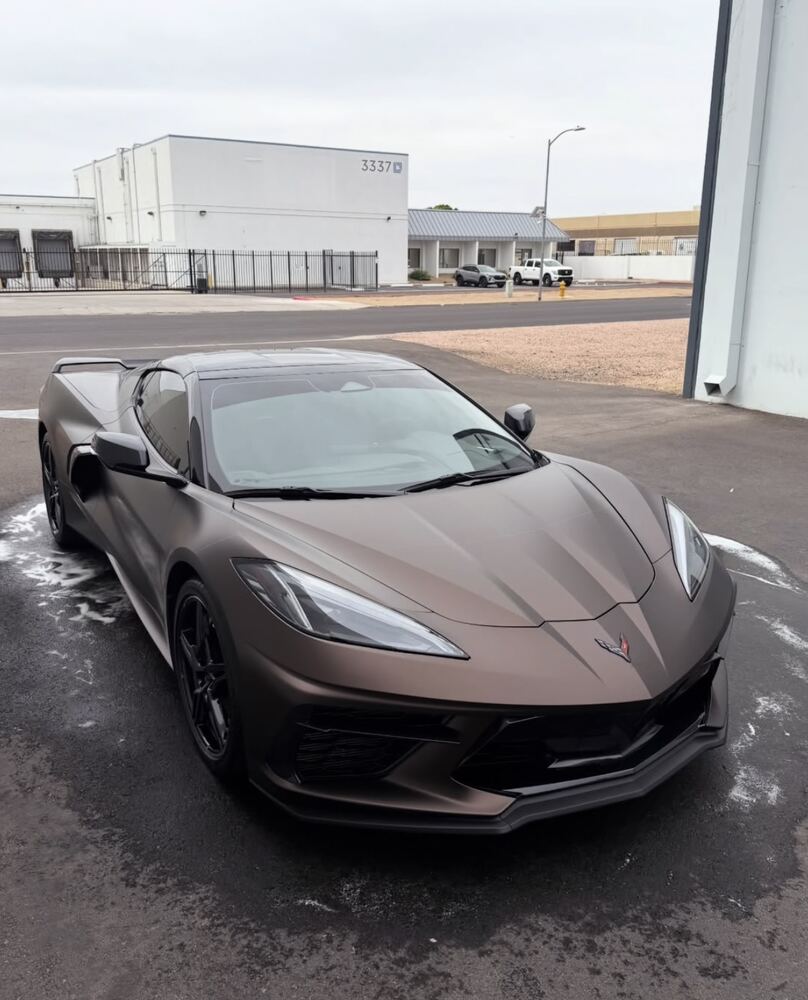 Matte bronze Chevrolet Corvette C8 freshly detailed by Carson's Mobile Detailing in Phoenix